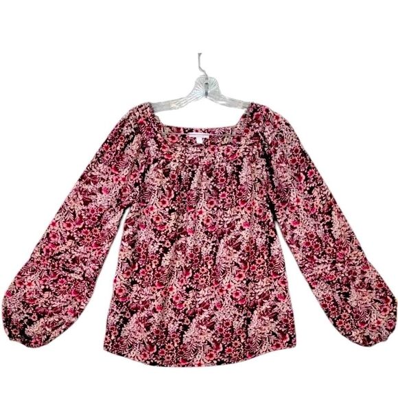 Lauren Conrad Top Woman’s Size XXL Burgundy Floral Balloon Sleeve Blouse - Picture 1 of 5